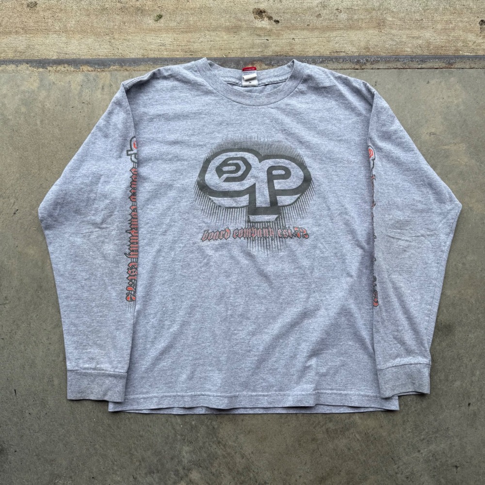 Vintage Ocean Pacific OP Board Company Long Sleeve Graphic Tee Gray Youth XL